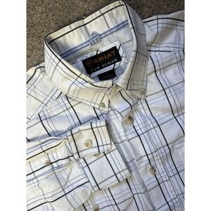Ariat Pro Series Button Down Shirt Mens L White Long Sleeve Plaid Performance